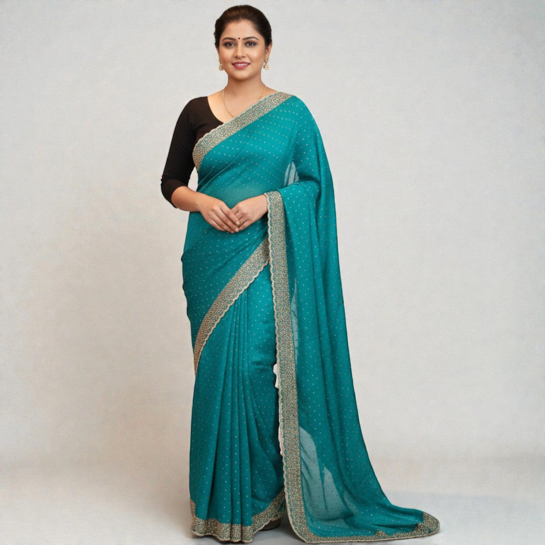 Space Silk Sarees – Premium | Edle, Weiche Seide in Perfektion | Pfauenblau