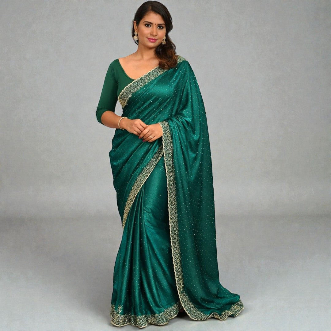Space Silk Sarees – Premium | Edle, Weiche Seide in Perfektion | Blau grün