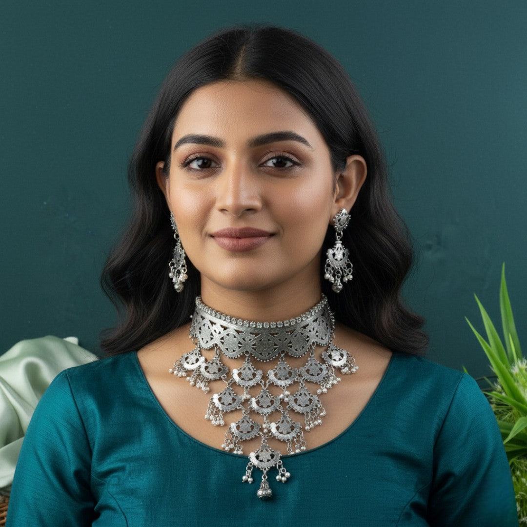 Choker Halskette mit Ohrringe - Oxidiert