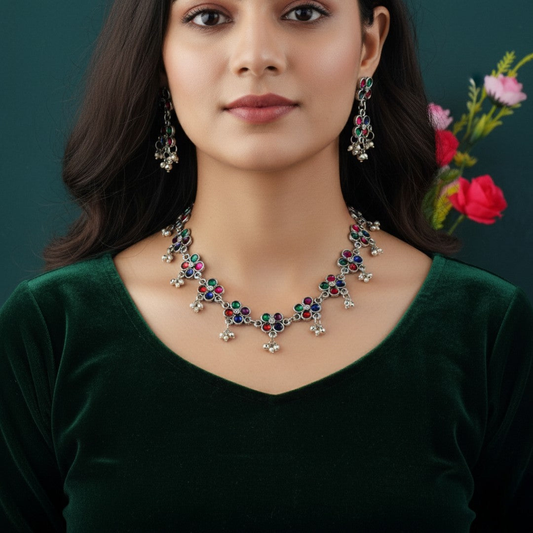 Halskette - lange mit Ohrringe - Oxidiert