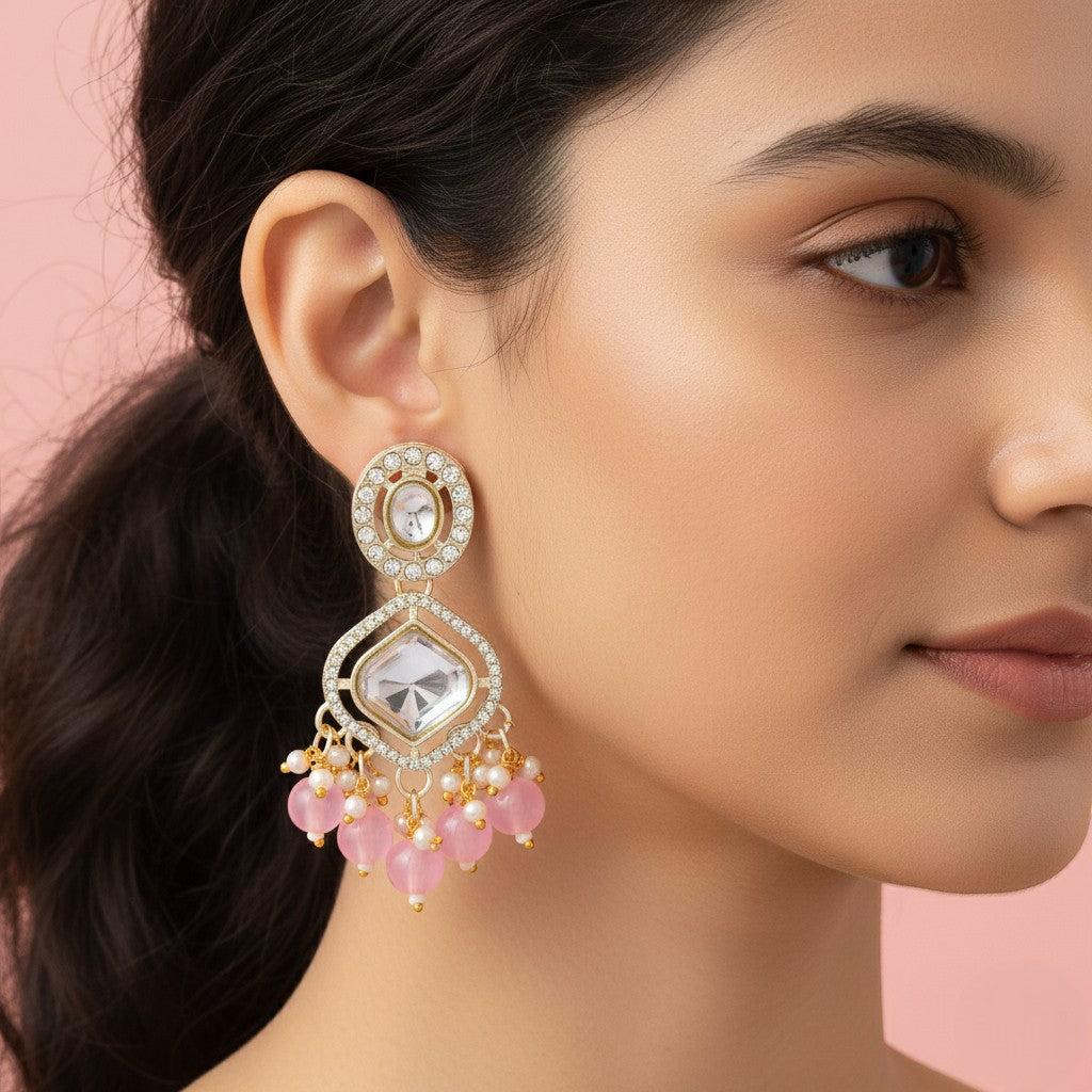 Kundan Ohrringe -  gold | rosa