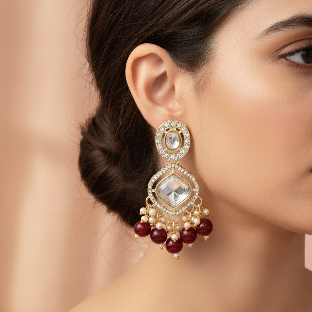 Kundan Ohrringe -  gold | maroon