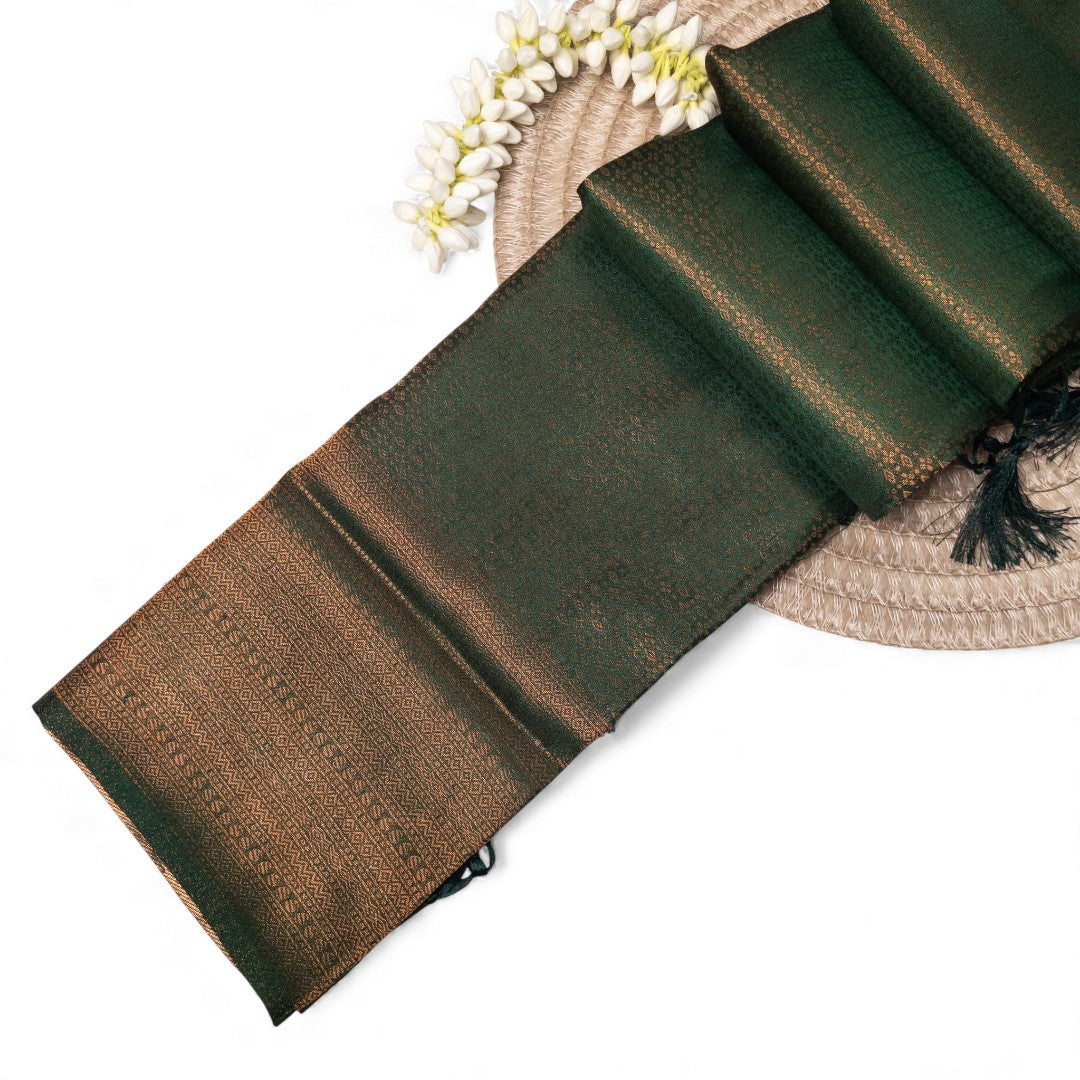 Soft Silk Saree – Hochwertige Handloom-Seide | Premium Weiche Seide Sari | dunkel grün