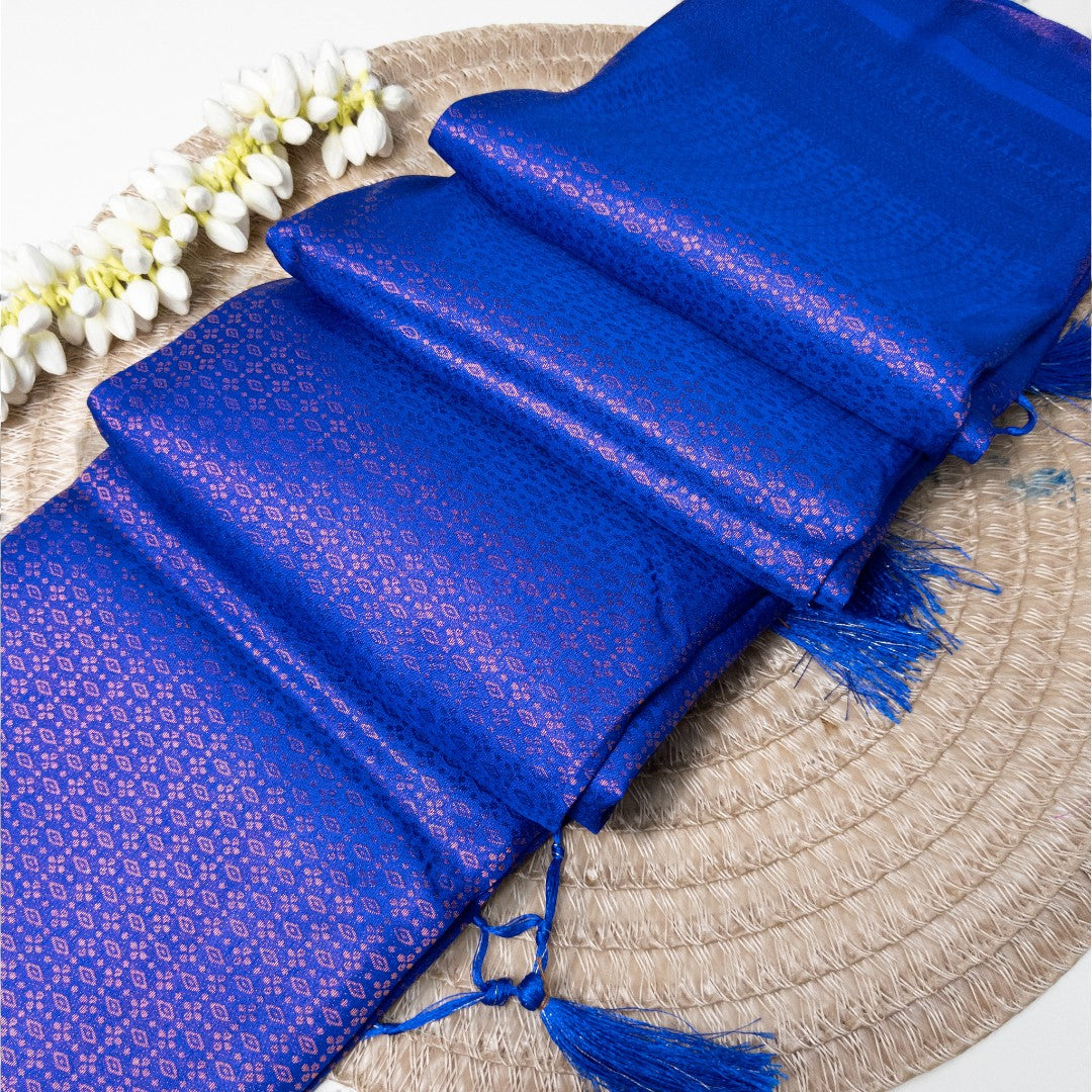 Soft Silk Saree – Hochwertige Handloom-Seide | Premium Weiche Seide Sari | Königsblau