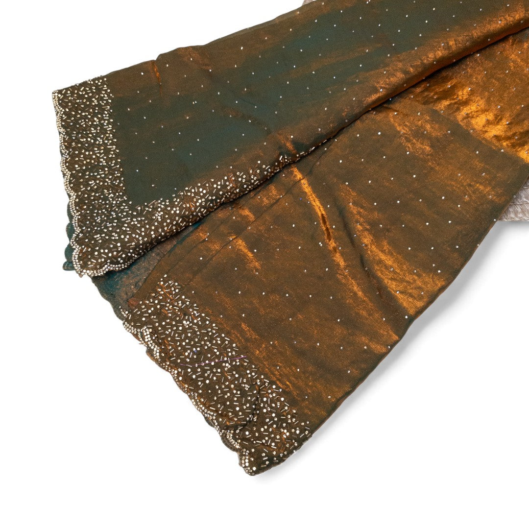 Space Silk Sarees – Premium | Edle, Weiche Seide in Perfektion | gold , grün dual shade