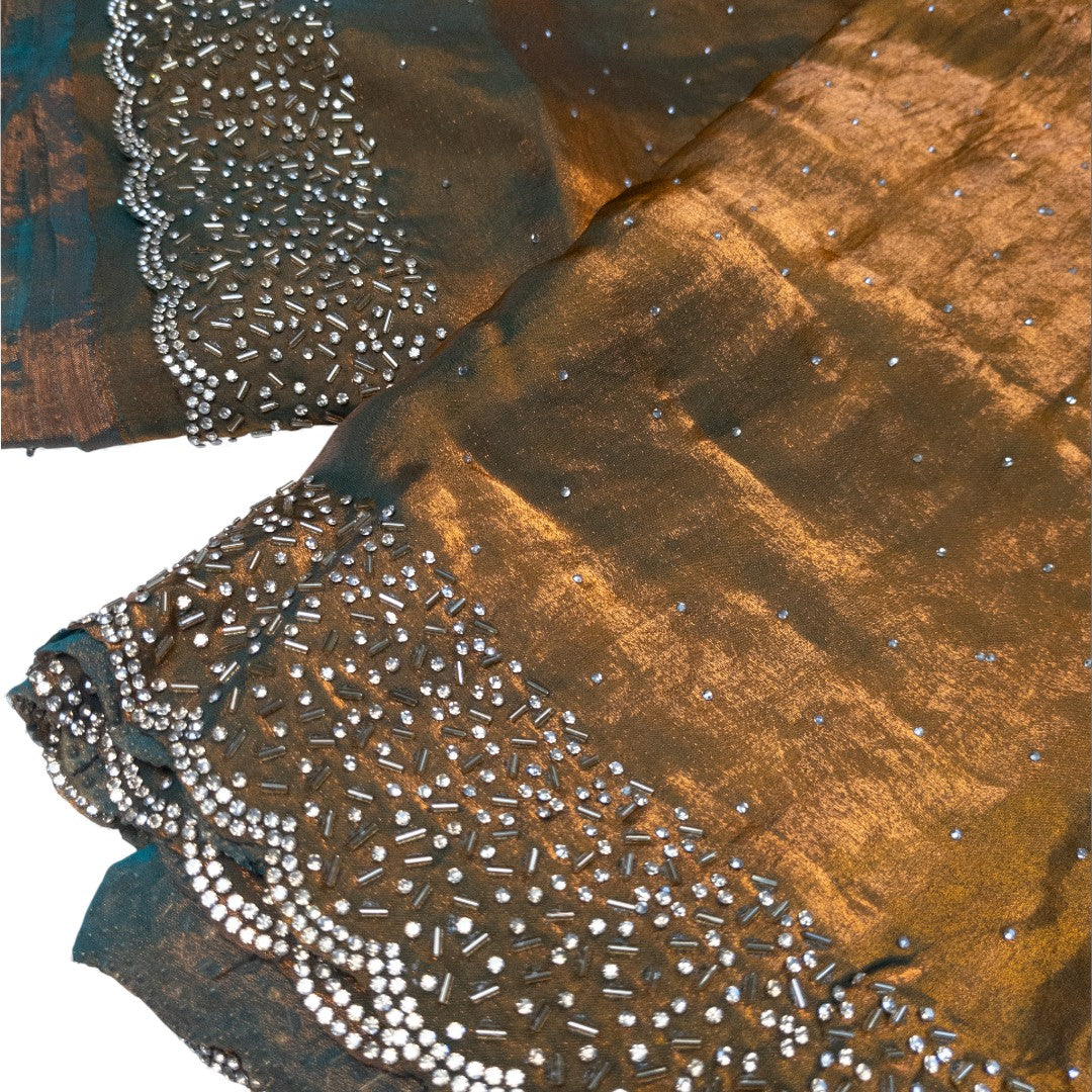 Space Silk Sarees – Premium | Edle, Weiche Seide in Perfektion | gold , grün dual shade