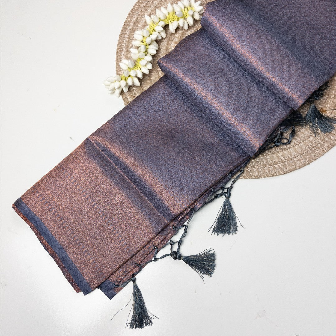 Soft Silk Saree – Hochwertige Handloom-Seide | Premium Weiche Seide Sari | Grau