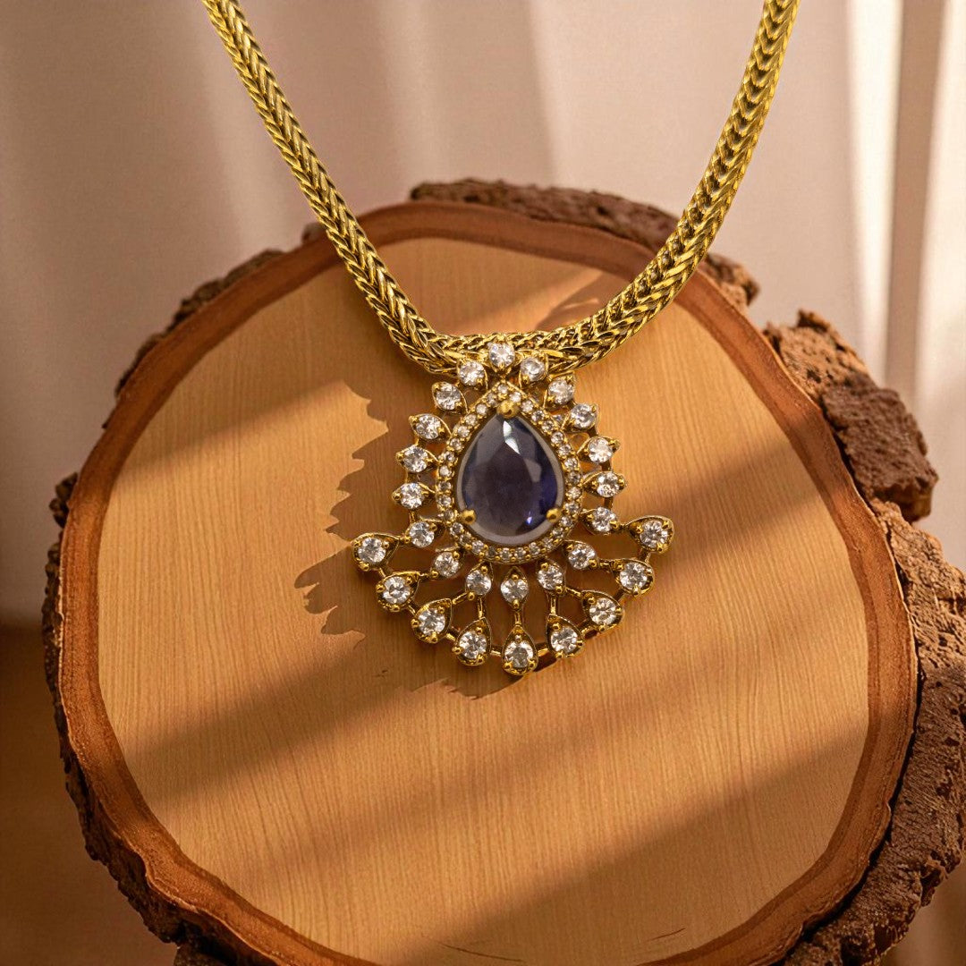 Trendy - Halskette mit Ohrringe - gold | lila