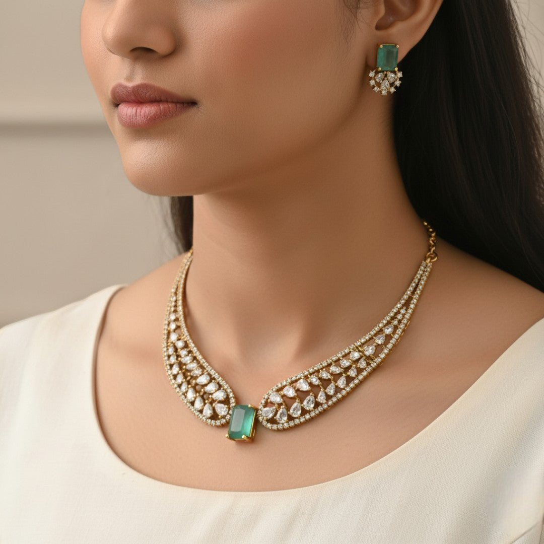 Trendy Halskette mit Ohrringe - gold | mint