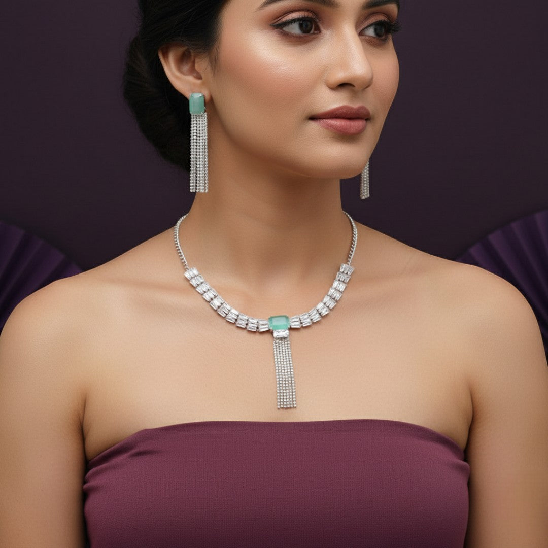 Trendy Halskette mit Ohrringe - silber| mint