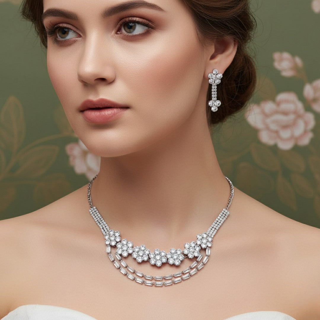 Trendy Halskette mit Ohrringe - silber