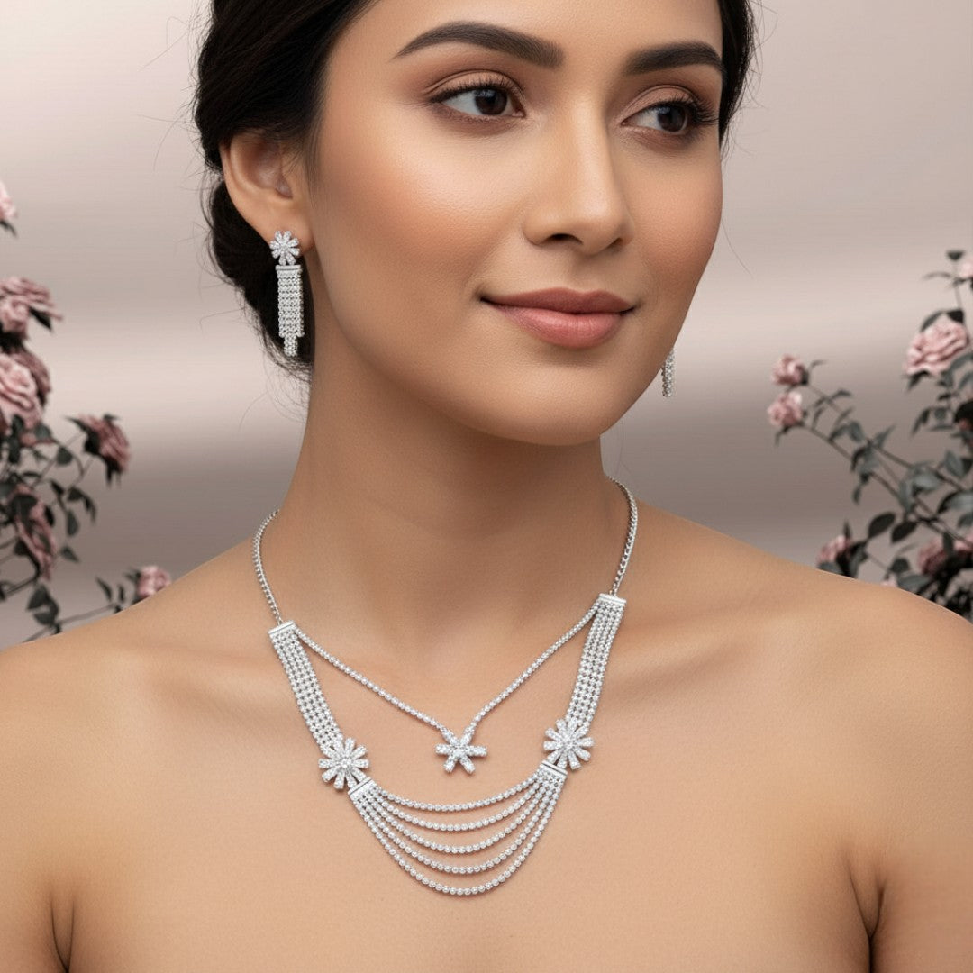 Trendy Halskette mit Ohrringe - silber