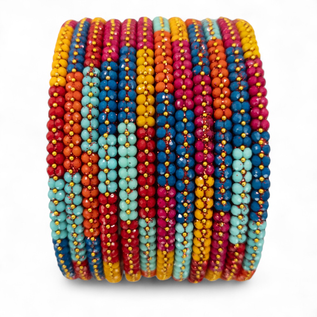 Rain Drop Glass Bangles – Set of 12 - Dark Blue