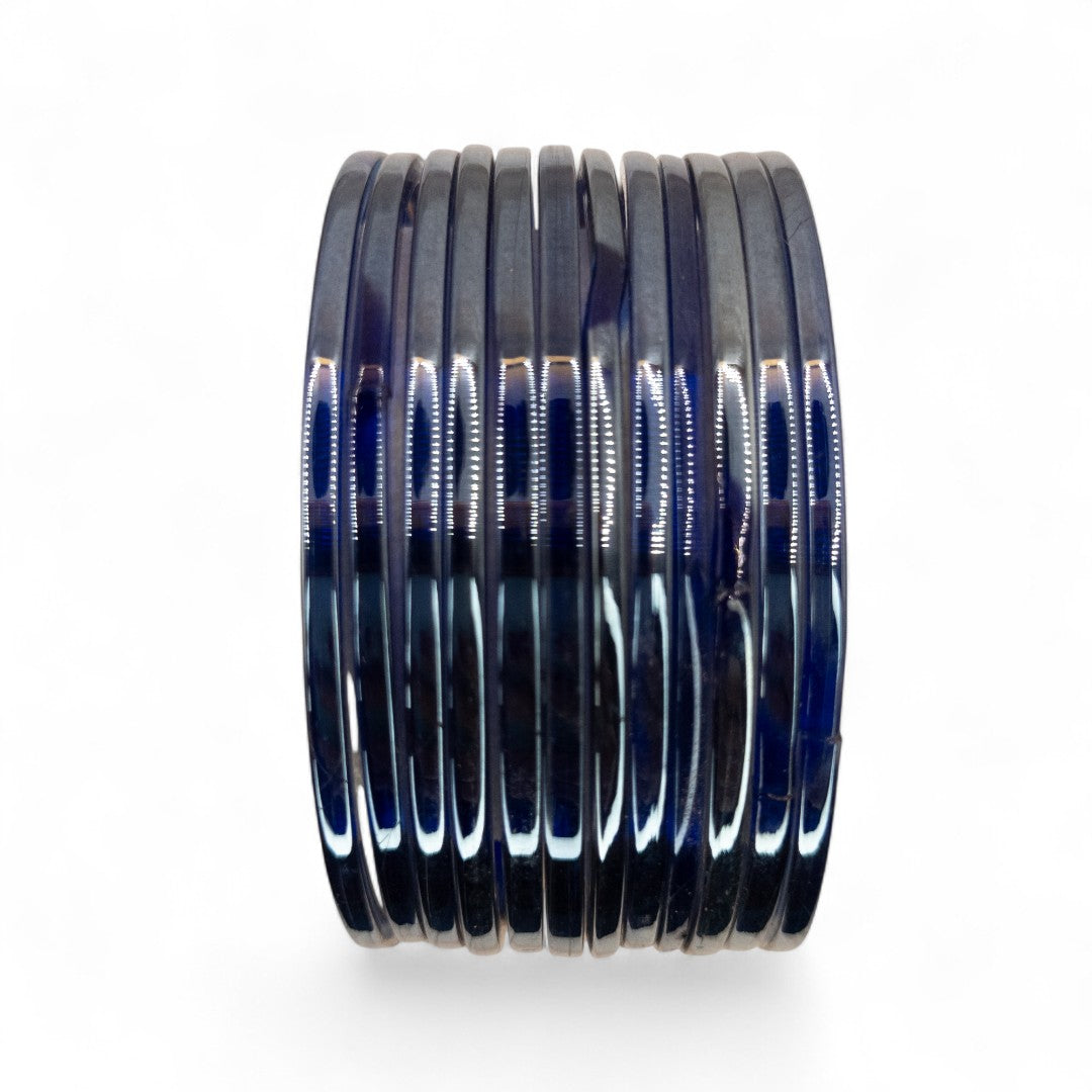 Rain Drop Glass Bangles – Set of 12 - Dark Blue