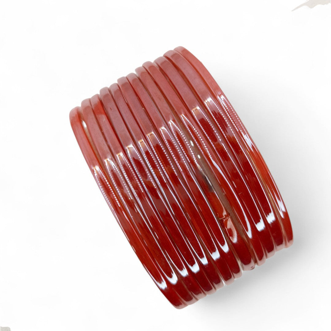 Plain Glas Armreifen in Metallic-Farbe – 12er Set - rot orange