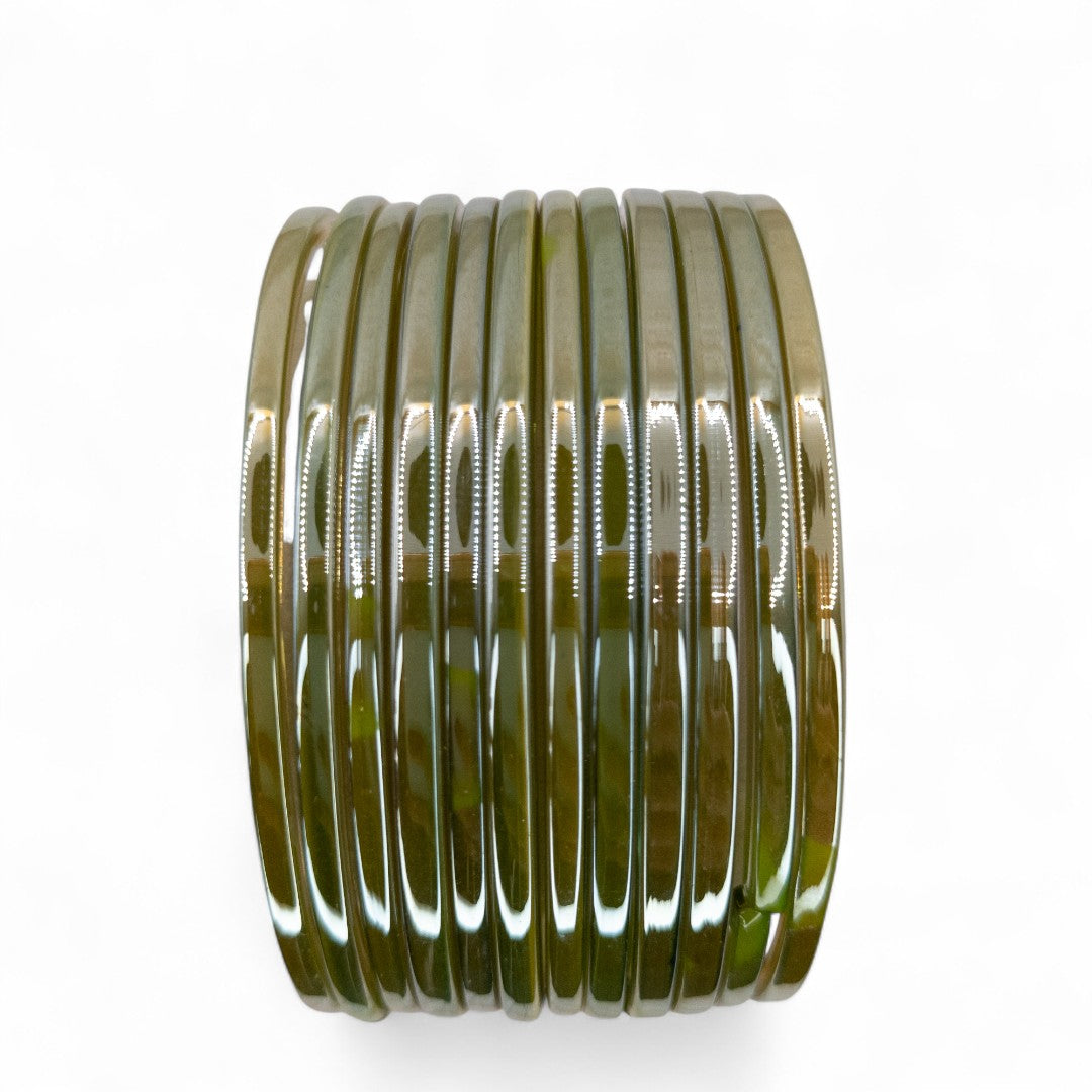 Rain Drop Glass Bangles – Set of 12 - Dark Blue