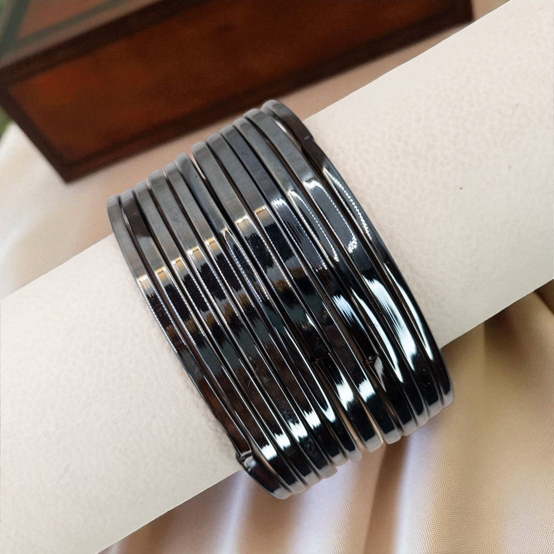Rain Drop Glass Bangles – Set of 12 - Dark Blue