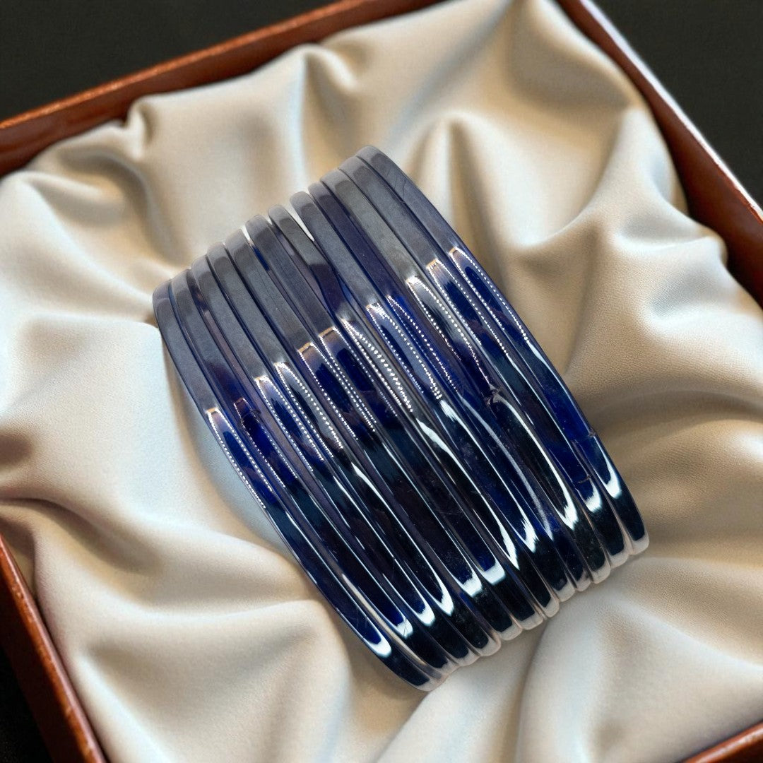 Rain Drop Glass Bangles – Set of 12 - Dark Blue