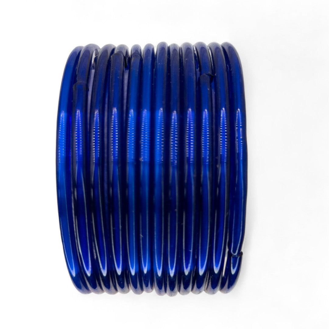 Rain Drop Glass Bangles – Set of 12 - Dark Blue