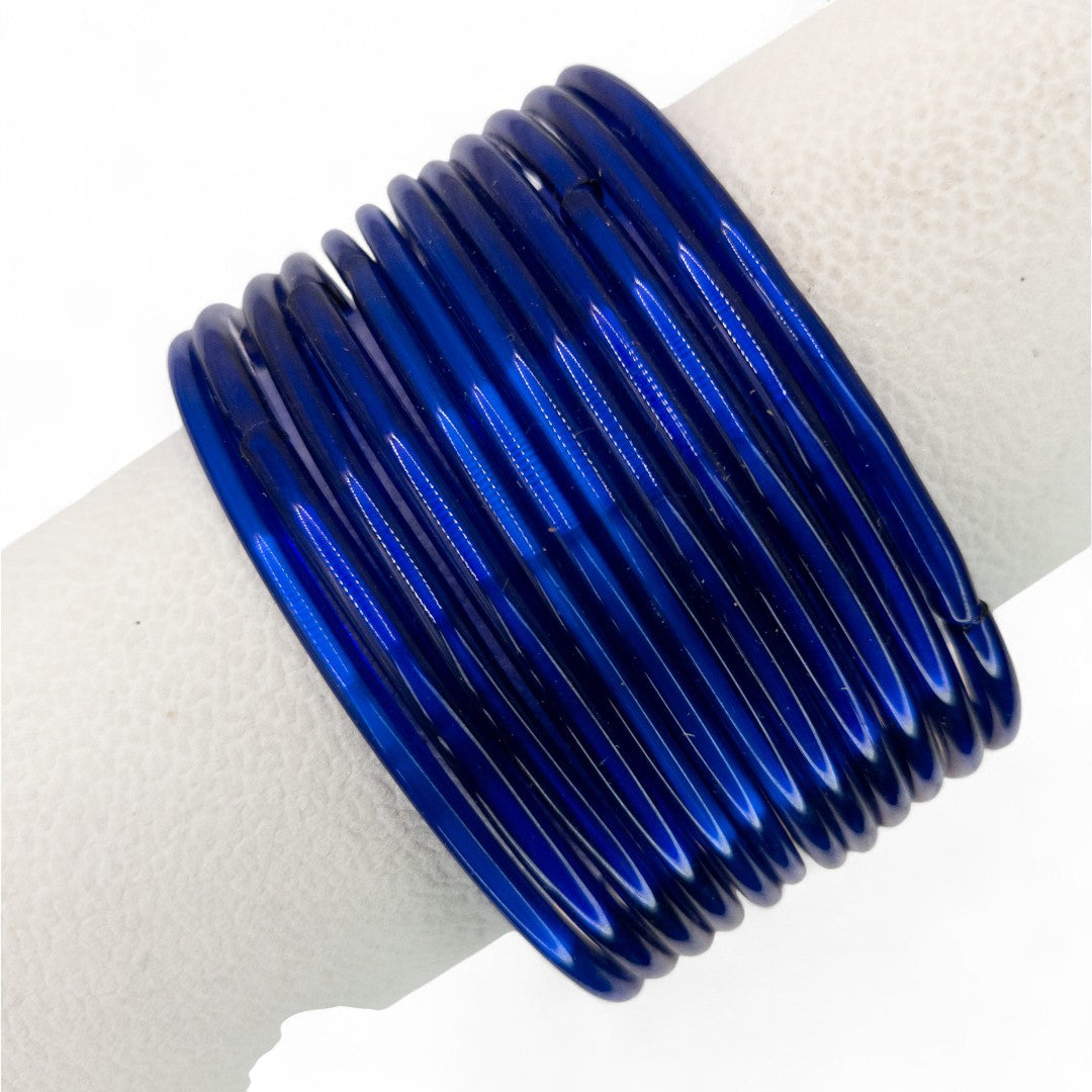 Rain Drop Glass Bangles – Set of 12 - Dark Blue