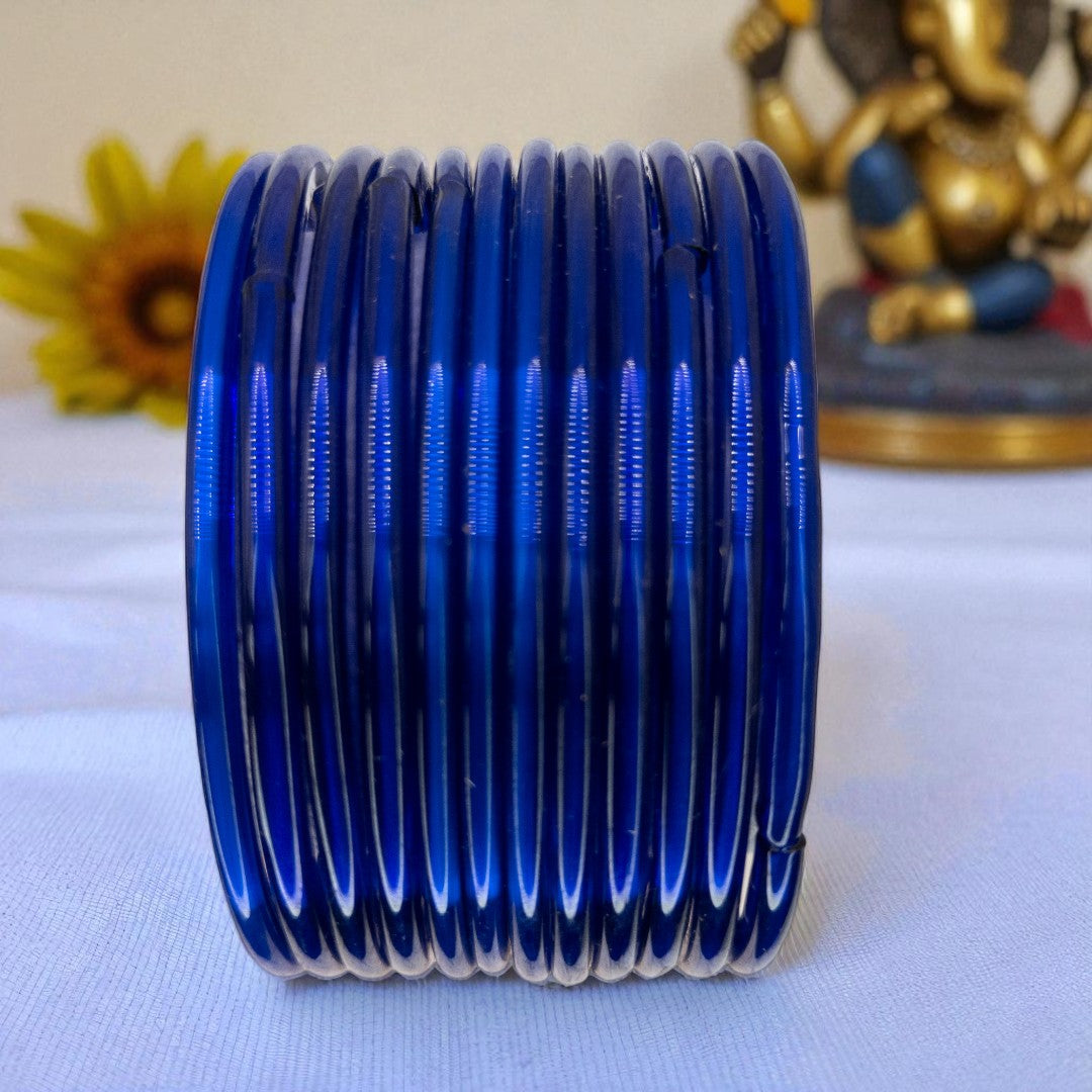 Rain Drop Glass Bangles – Set of 12 - Dark Blue