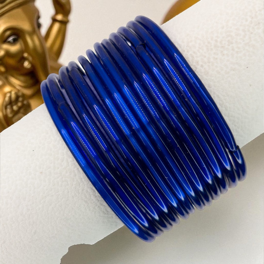 Rain Drop Glass Bangles – Set of 12 - Dark Blue