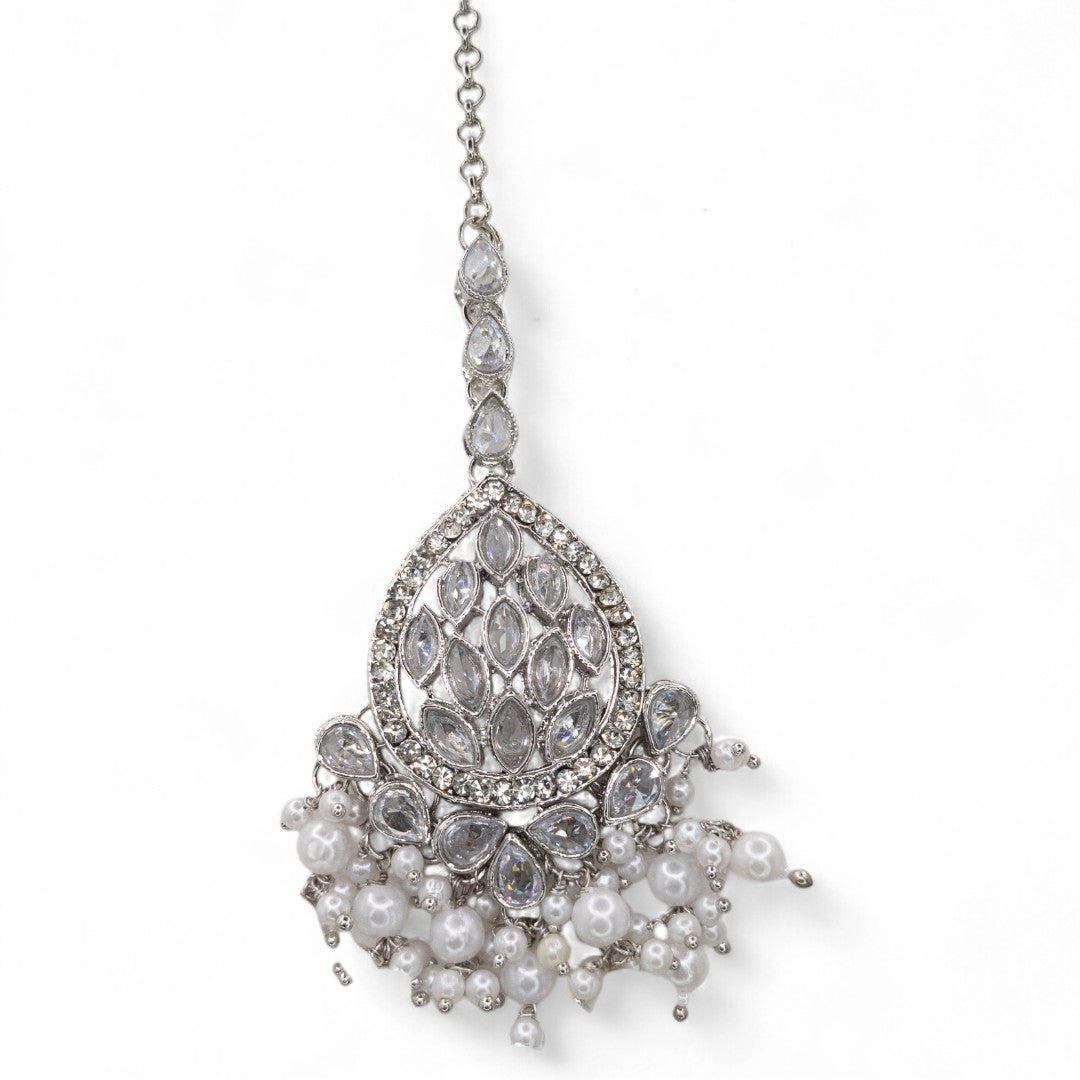 Polki Choker Halskette  & Halskette mit Ohrringe , Tikka - silber | Braut