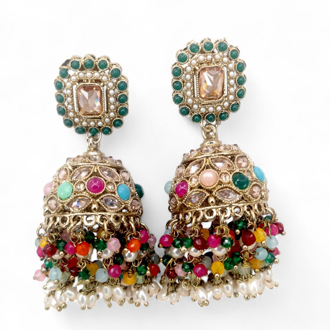 Polki Halskette mit Ohrringe & Tikka - Multi color