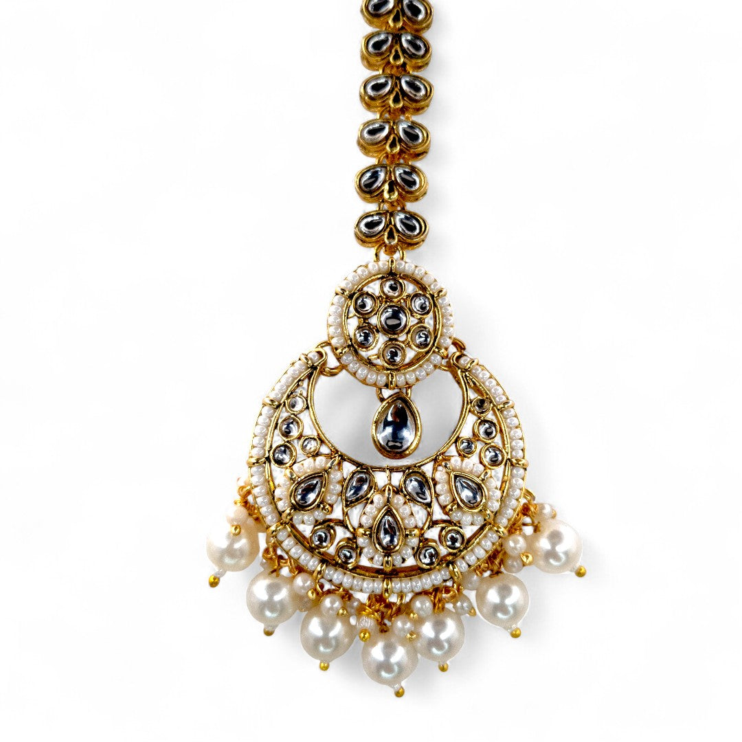 Kundan Halskette mit Ohrringe & Tikka - gold