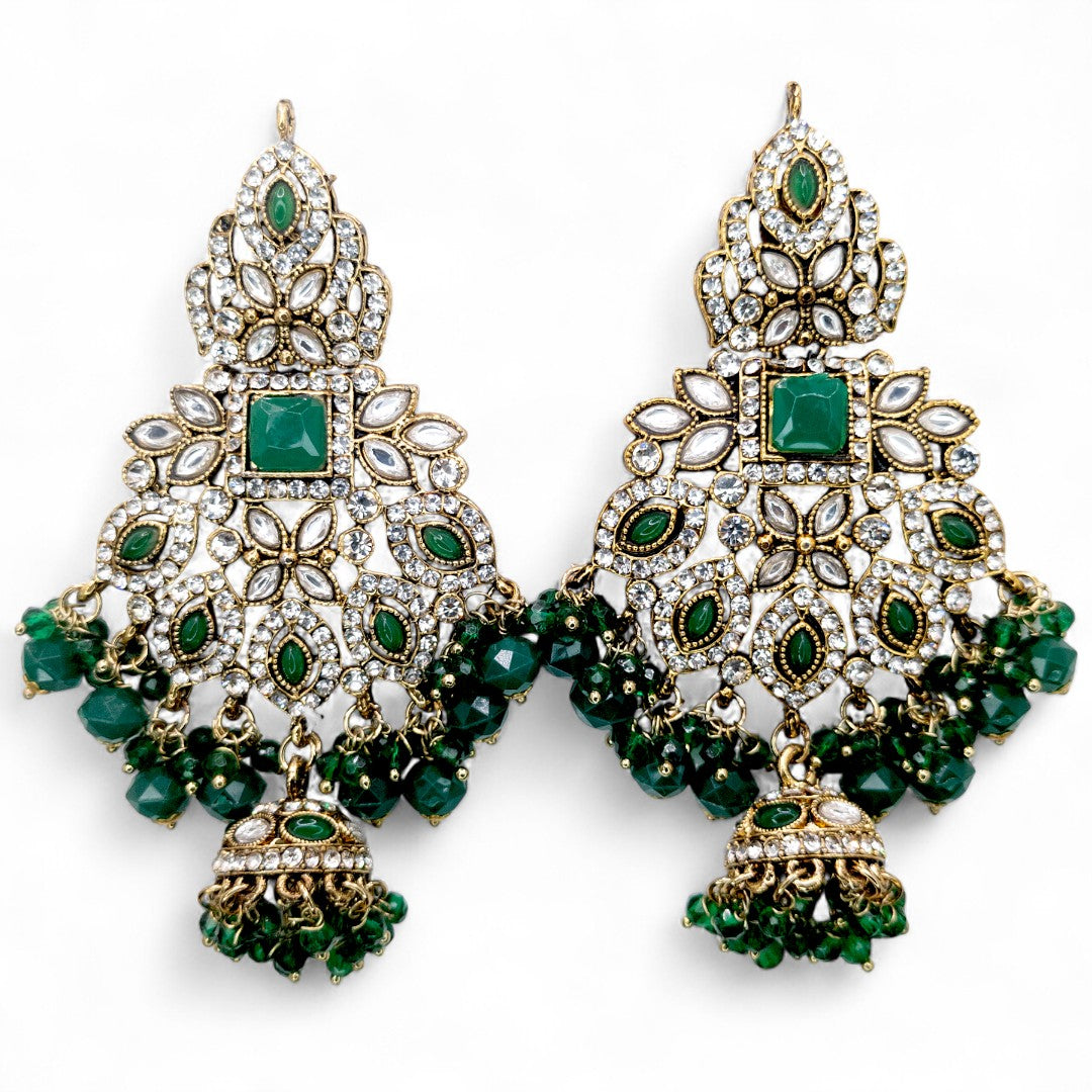 Polki Choker Halskette | mit Ohrringe & Tikka | gold ,grün