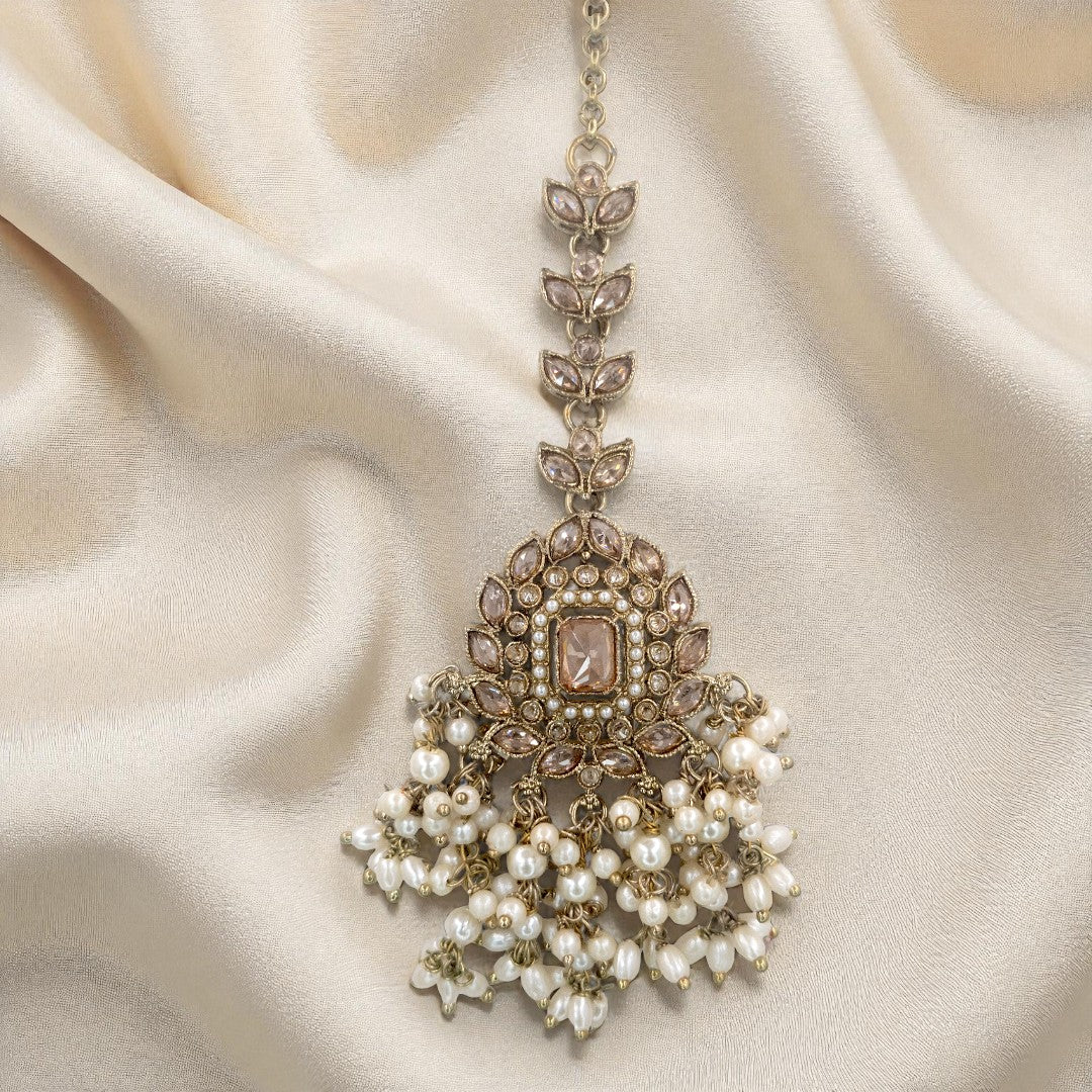 Polki Halskette mit Ohrringe & Tikka - gold