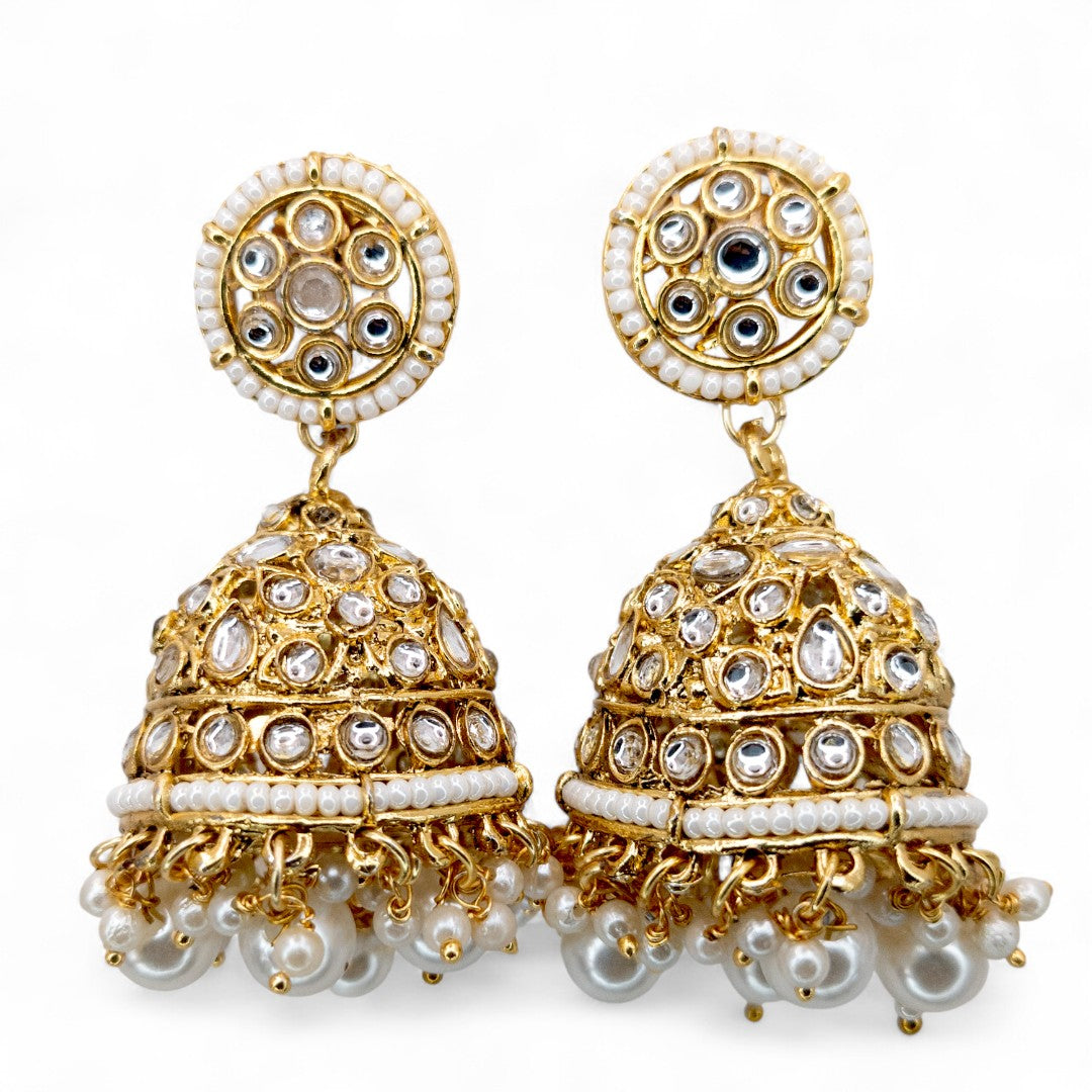 Kundan Halskette mit Ohrringe & Tikka - gold