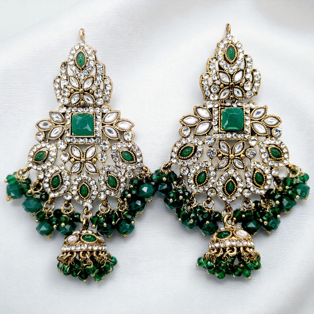 Polki Choker Halskette | mit Ohrringe & Tikka | gold ,grün