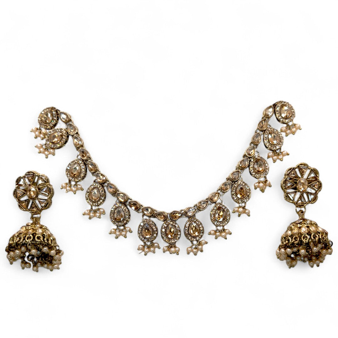 Polki Halskette mit Ohrringe - gold