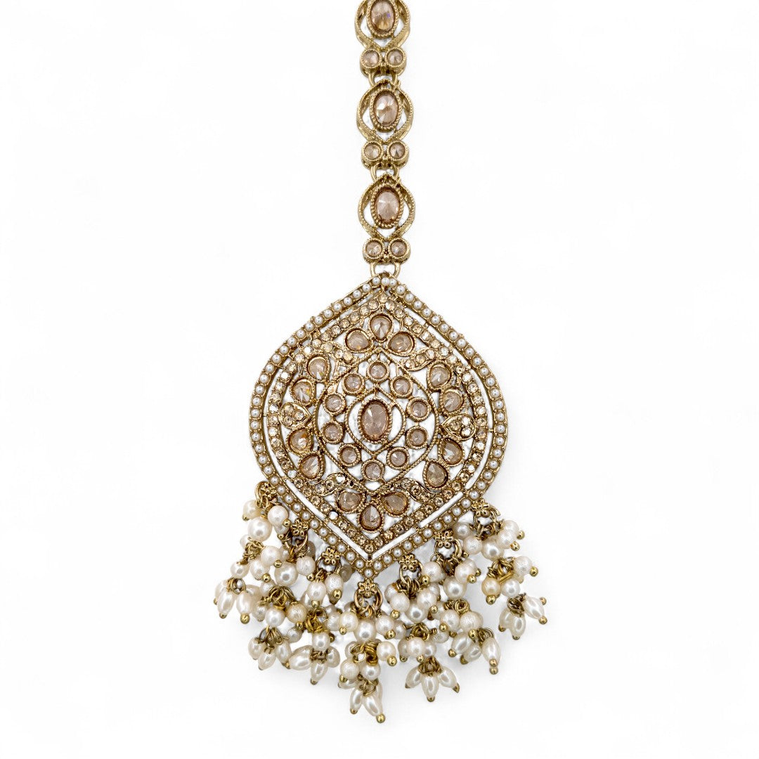 Polki Halskette mit Ohrringe & Tikka - gold