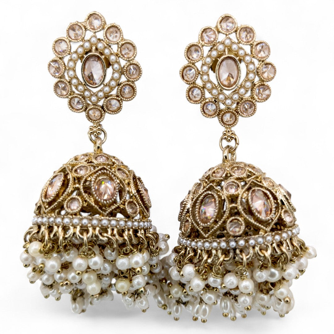 Polki Halskette mit Ohrringe & Tikka - gold