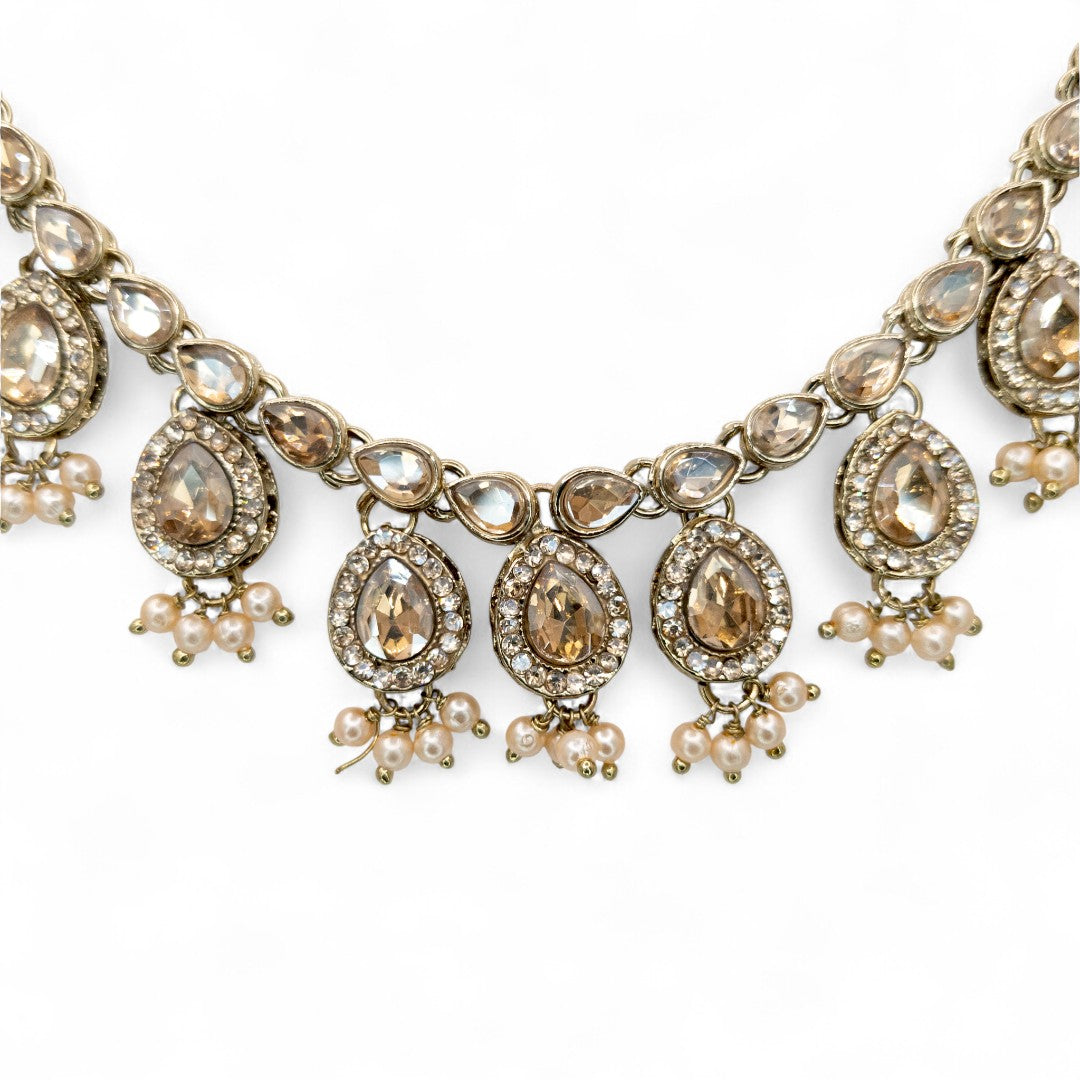 Polki Halskette mit Ohrringe - gold