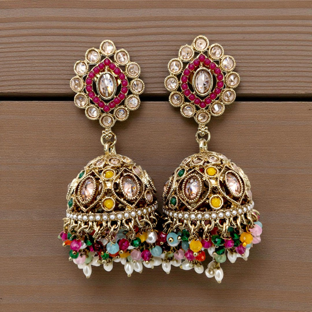 Polki Halskette mit Ohrringe & Tikka - Multi color