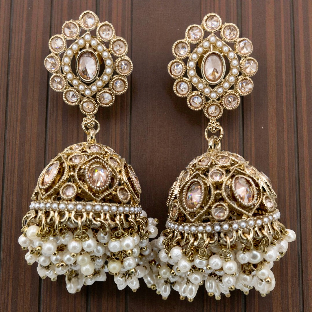 Polki Halskette mit Ohrringe & Tikka - gold