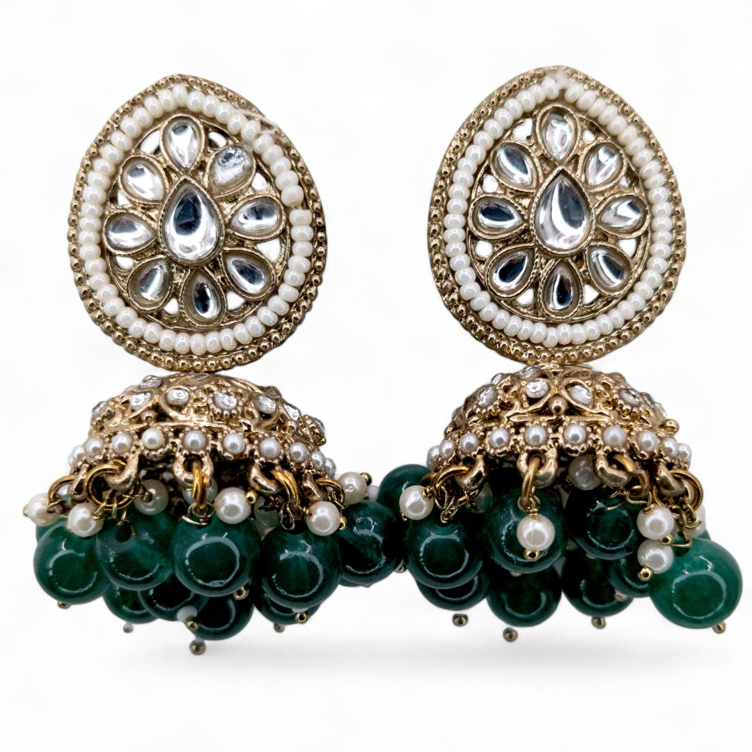 Kundan Choker Halskette mit Ohrringe & Tikka - gold | grün