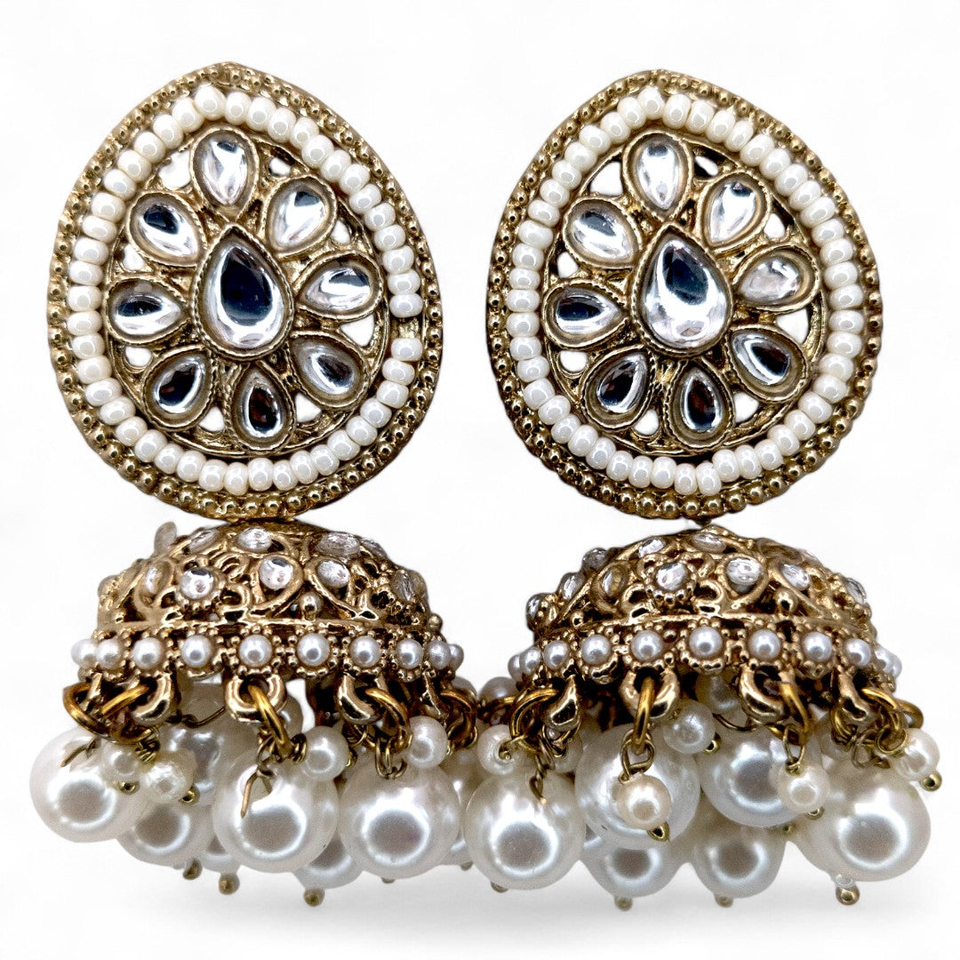 Kundan Choker Halskette mit Ohrringe & Tikka - gold | weiß