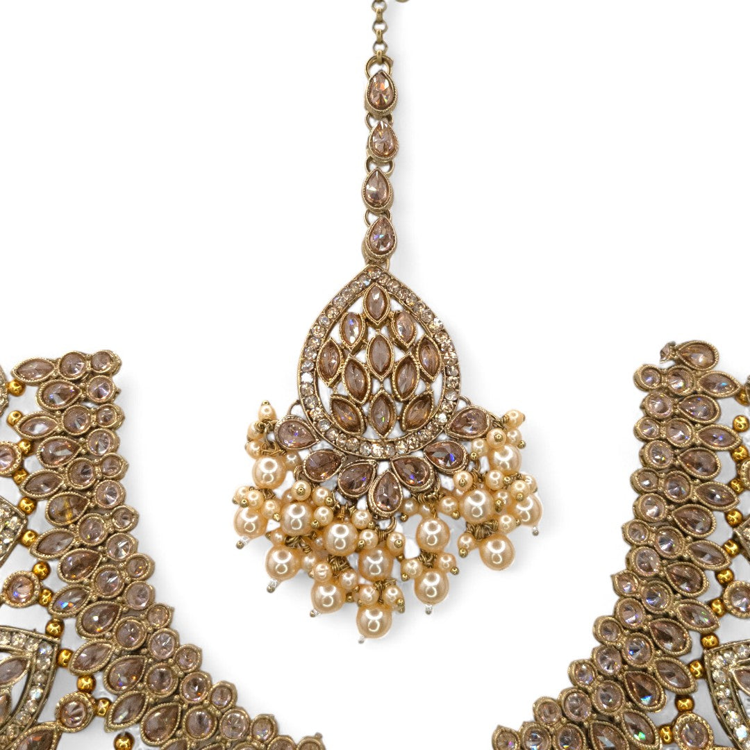 Polki Choker Halskette  & Halskette mit Ohrringe , Tikka - gold | Braut