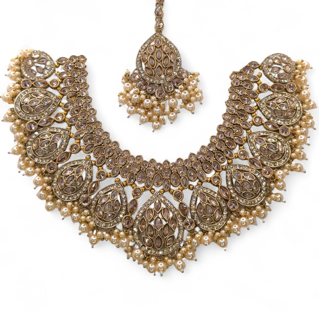 Polki Choker Halskette  & Halskette mit Ohrringe , Tikka - gold | Braut