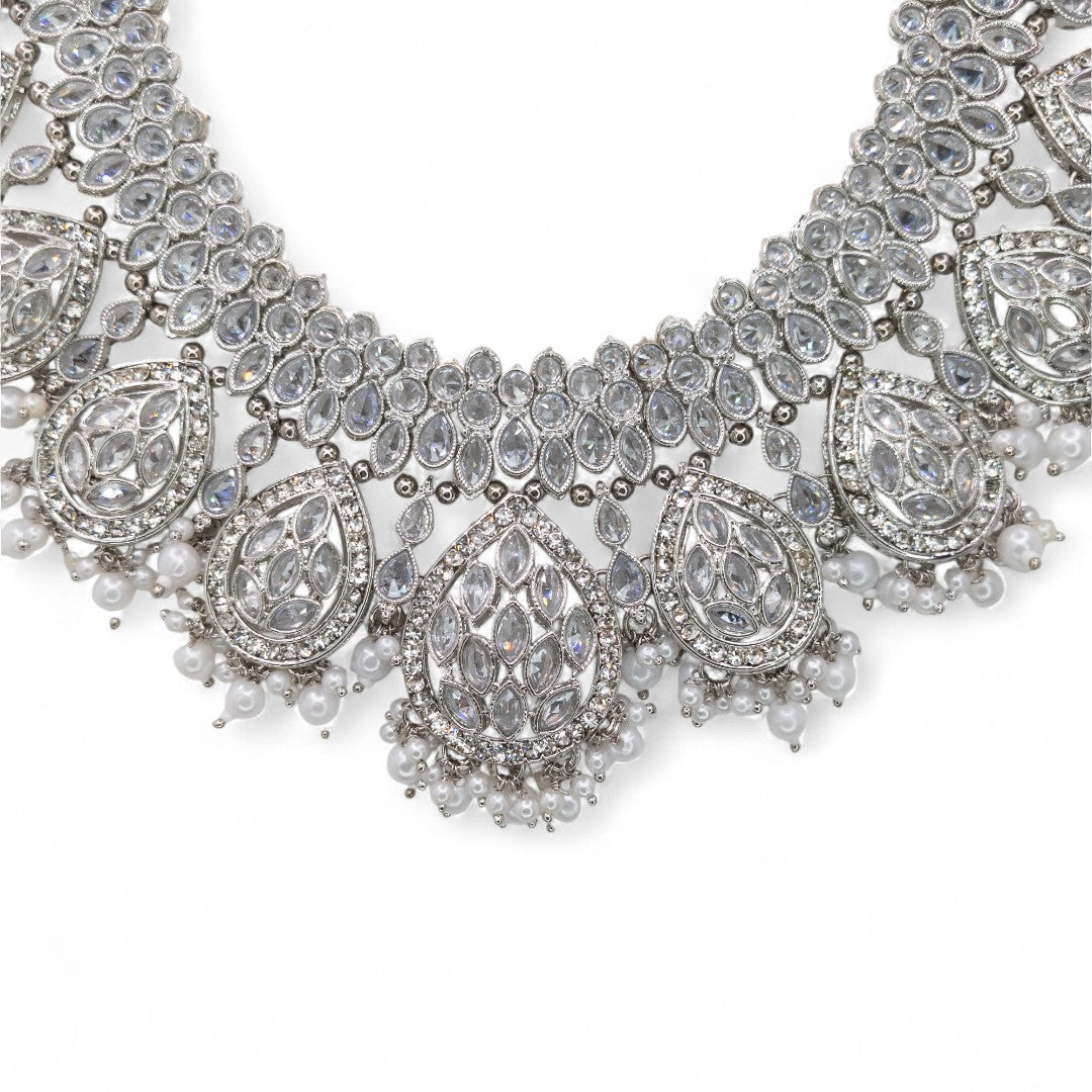 Polki Choker Halskette  & Halskette mit Ohrringe , Tikka - silber | Braut
