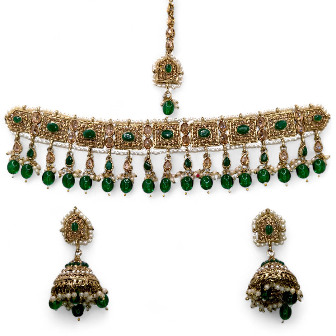 Polki Silver Choker Necklace | with Earrings &amp; Tikka