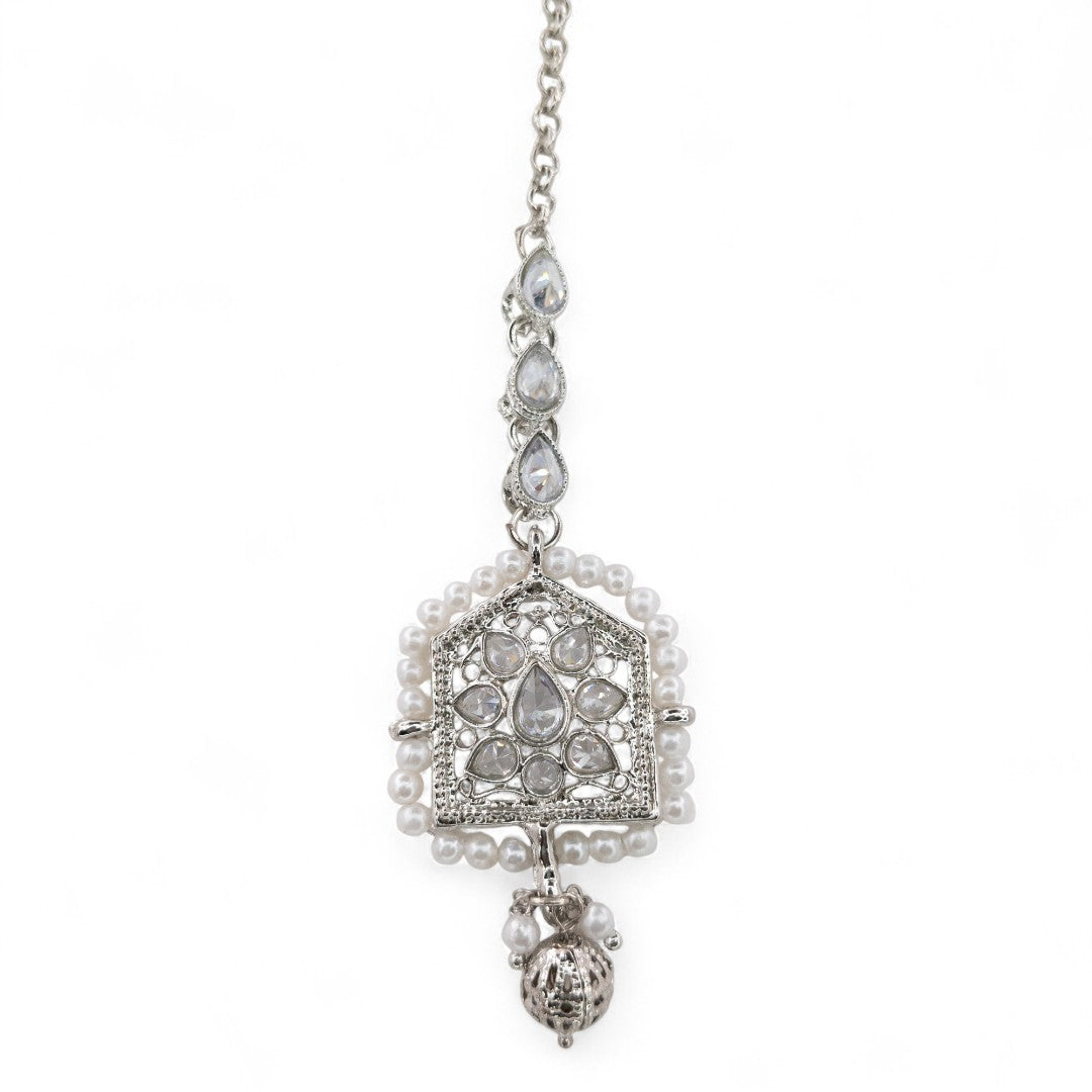 Polki Gold Choker Halskette | mit Ohrringe & Tikka | silber