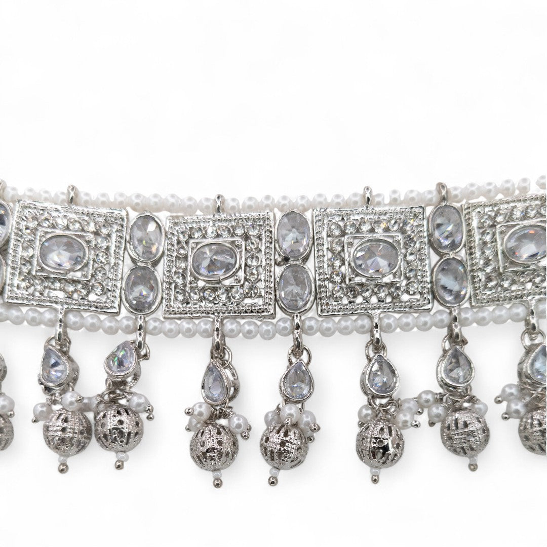Polki Gold Choker Halskette | mit Ohrringe & Tikka | silber