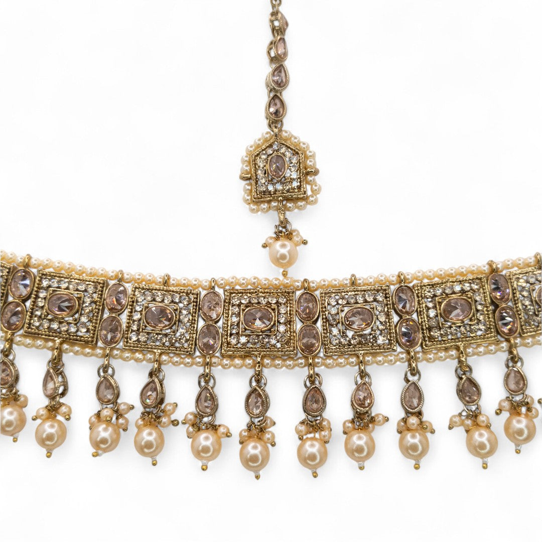 Polki Gold Choker Halskette | mit Ohrringe & Tikka