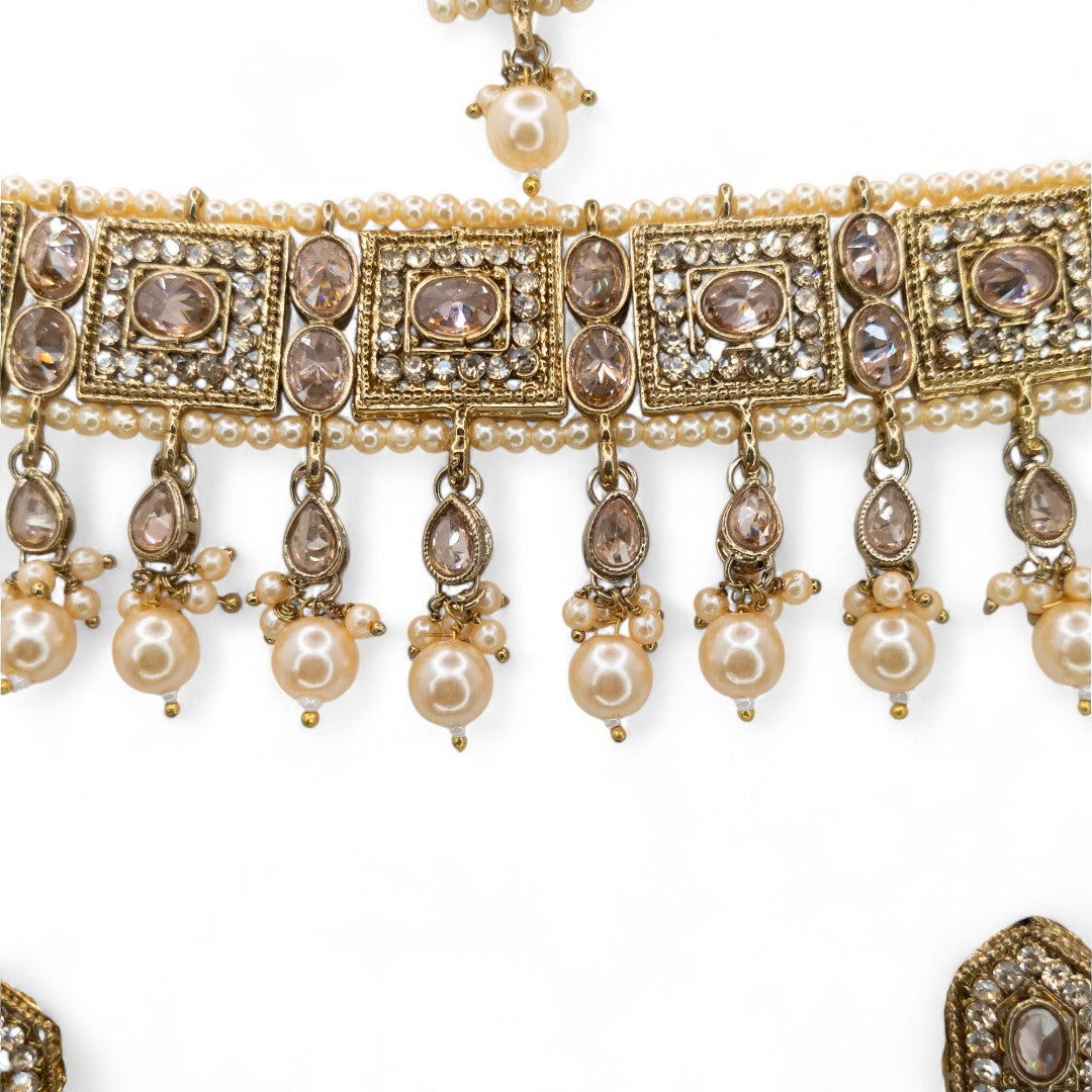 Polki Gold Choker Halskette | mit Ohrringe & Tikka