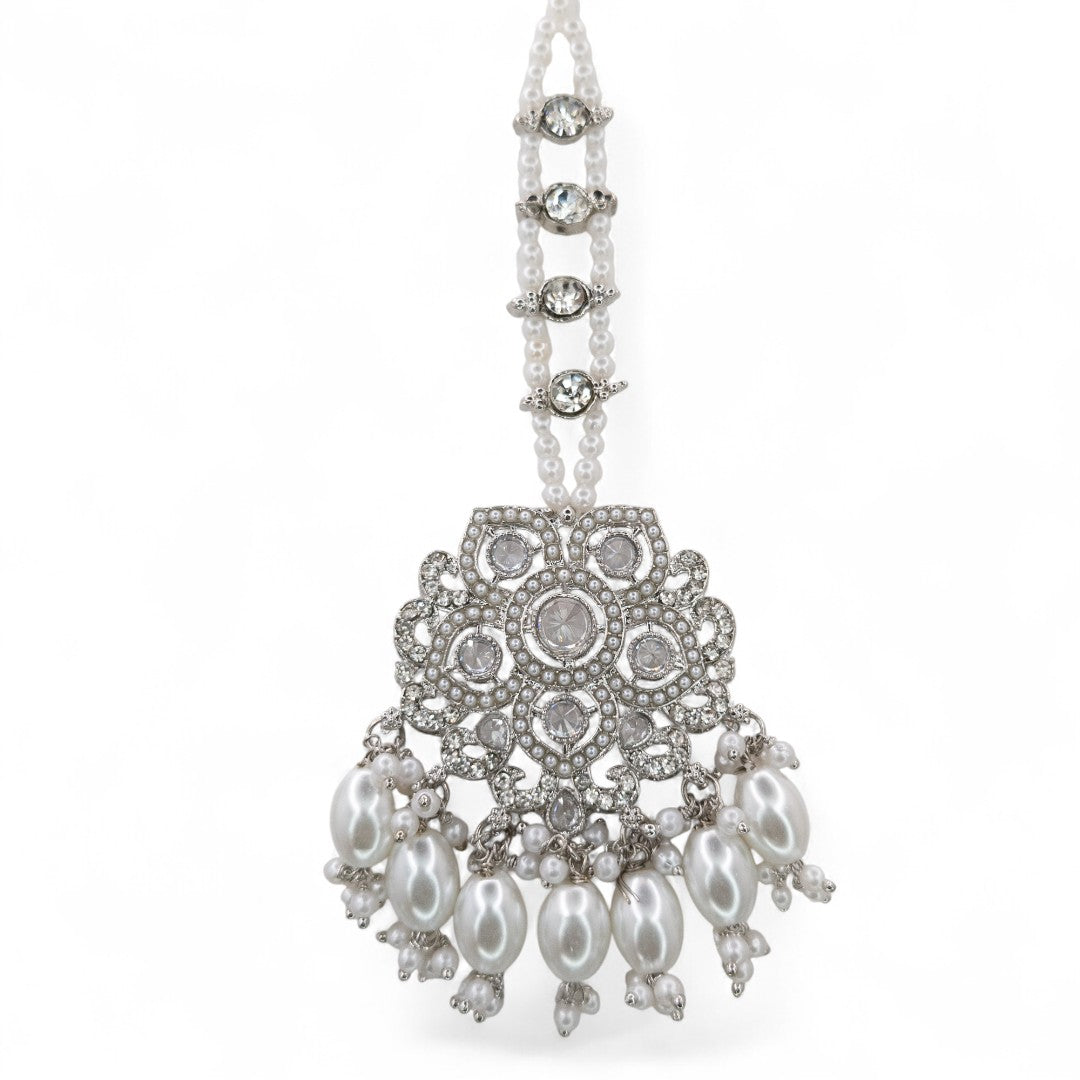 Polki Choker Halskette mit Ohrringe, Passa & Tikka - silber (Braut Schmuck)